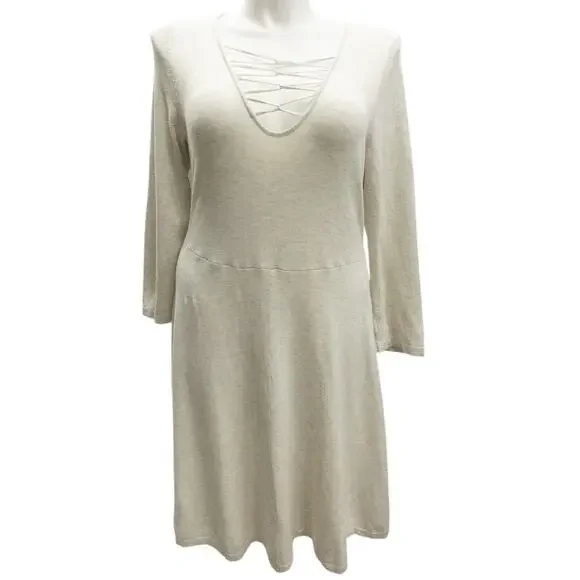 Torrid Mini Sweater Cross Front Skater Dress Oatmeal Women's Size 2 2X - Picture 3 of 7